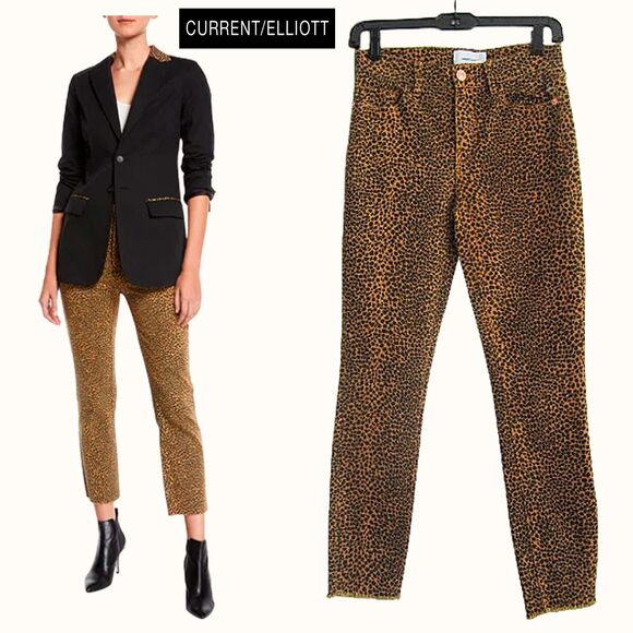 CURRENT/ELLIOTT NEW Glam Rock HIGH WAIST STILETTO Spotted Leopard Crop Jean 26/2 - Picture 1 of 12